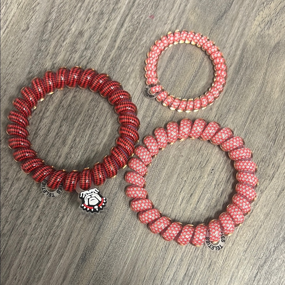 ♥️Georgia Bulldogs Red and Pink Coiled Bracelets Set